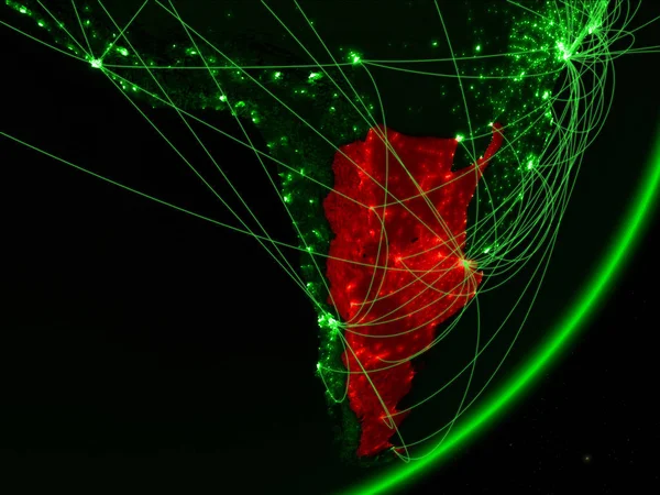 Argentina Grön Modell Planeten Jorden Med Nätverket Natten Begreppet Grön — Stockfoto