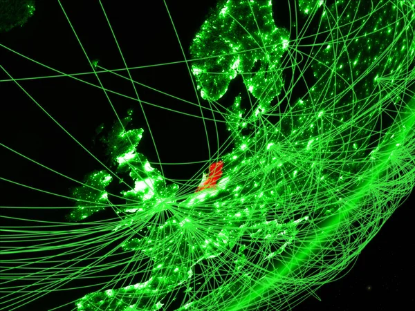 Nederland Groene Model Van Planeet Aarde Met Netwerk Bij Nacht — Stockfoto