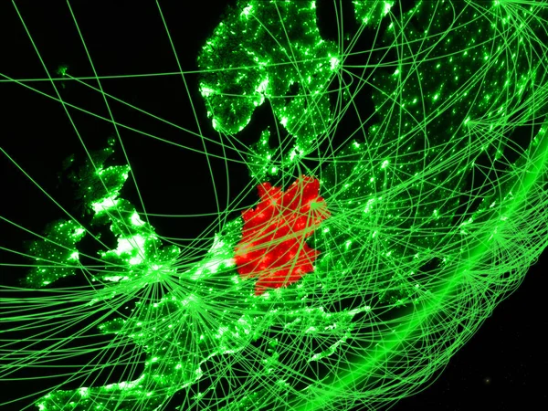 Allemagne Sur Modèle Vert Planète Terre Avec Réseau Nuit Concept — Photo