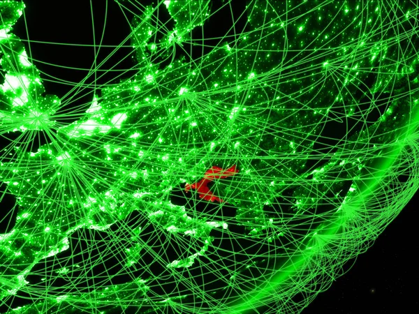 夜のネットワークと地球の緑のモデルにクロアチア グリーン テクノロジー 旅行のコンセプトです イラスト Nasa から提供されたこのイメージの要素 — ストック写真