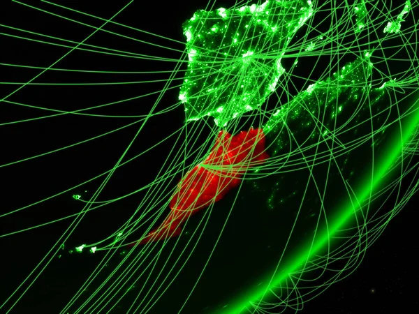 Morocco on green model of planet Earth with network at night. Concept of green technology, communication and travel. 3D illustration. Elements of this image furnished by NASA.