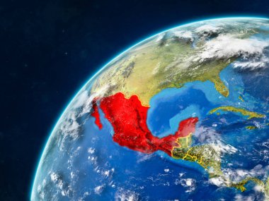 Meksika gerçekçi bir model ülke sınırları ve çok detaylı gezegenin yüzey ve bulutlar Dünya gezegeni üzerinde. 3D çizim. Nasa tarafından döşenmiş bu görüntü unsurları.