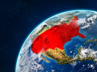 ABD gerçekçi bir model ülke sınırları ve çok detaylı gezegenin yüzey ve bulutlar Dünya gezegeni üzerinde. 3D çizim. Nasa tarafından döşenmiş bu görüntü unsurları.