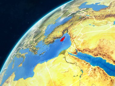 Kıbrıs gerçekçi bir model ülke sınırları ve çok detaylı gezegenin yüzey ve bulutlar Dünya gezegeni üzerinde. 3D çizim. Nasa tarafından döşenmiş bu görüntü unsurları.