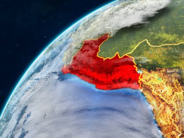 Peru gerçekçi bir model ülke sınırları ve çok detaylı gezegenin yüzey ve bulutlar Dünya gezegeni üzerinde. 3D çizim. Nasa tarafından döşenmiş bu görüntü unsurları.