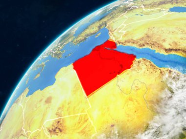Mısır gerçekçi bir model ülke sınırları ve çok detaylı gezegenin yüzey ve bulutlar Dünya gezegeni üzerinde. 3D çizim. Nasa tarafından döşenmiş bu görüntü unsurları.
