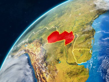 Paraguay gerçekçi bir model ülke sınırları ve çok detaylı gezegenin yüzey ve bulutlar Dünya gezegeni üzerinde. 3D çizim. Nasa tarafından döşenmiş bu görüntü unsurları.