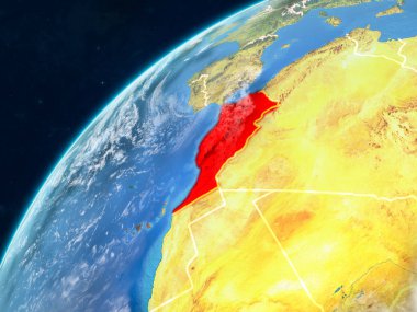 Fas gerçekçi bir model ülke sınırları ve çok detaylı gezegenin yüzey ve bulutlar Dünya gezegeni üzerinde. 3D çizim. Nasa tarafından döşenmiş bu görüntü unsurları.