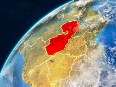 Zambiya gerçekçi bir model ülke sınırları ve çok detaylı gezegenin yüzey ve bulutlar Dünya gezegeni üzerinde. 3D çizim. Nasa tarafından döşenmiş bu görüntü unsurları.