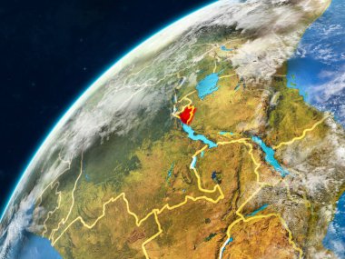 Burundi gerçekçi bir model ülke sınırları ve çok detaylı gezegenin yüzey ve bulutlar Dünya gezegeni üzerinde. 3D çizim. Nasa tarafından döşenmiş bu görüntü unsurları.