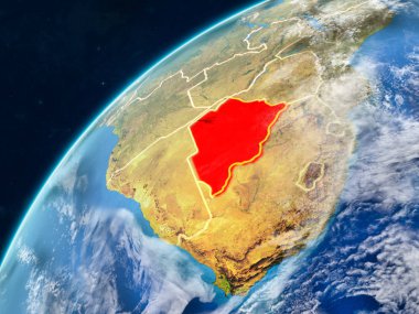 Botswana ülke sınırları ve çok detaylı gezegenin yüzey ve bulutlar Dünya gezegeninin gerçekçi model üzerinde. 3D çizim. Nasa tarafından döşenmiş bu görüntü unsurları.
