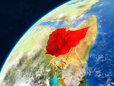 Etiyopya gerçekçi bir model ülke sınırları ve çok detaylı gezegenin yüzey ve bulutlar Dünya gezegeni üzerinde. 3D çizim. Nasa tarafından döşenmiş bu görüntü unsurları.