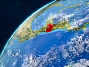 Guatemala gerçekçi bir model ülke sınırları ve çok detaylı gezegenin yüzey ve bulutlar Dünya gezegeni üzerinde. 3D çizim. Nasa tarafından döşenmiş bu görüntü unsurları.