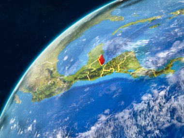 Belize gerçekçi bir model ülke sınırları ve çok detaylı gezegenin yüzey ve bulutlar Dünya gezegeni üzerinde. 3D çizim. Nasa tarafından döşenmiş bu görüntü unsurları.
