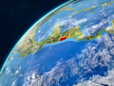 El Salvador gerçekçi bir model ülke sınırları ve çok detaylı gezegenin yüzey ve bulutlar Dünya gezegeni üzerinde. 3D çizim. Nasa tarafından döşenmiş bu görüntü unsurları.