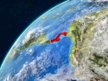 Panama gerçekçi bir model ülke sınırları ve çok detaylı gezegenin yüzey ve bulutlar Dünya gezegeni üzerinde. 3D çizim. Nasa tarafından döşenmiş bu görüntü unsurları.