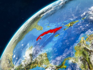 Küba gerçekçi bir model ülke sınırları ve çok detaylı gezegenin yüzey ve bulutlar Dünya gezegeni üzerinde. 3D çizim. Nasa tarafından döşenmiş bu görüntü unsurları.