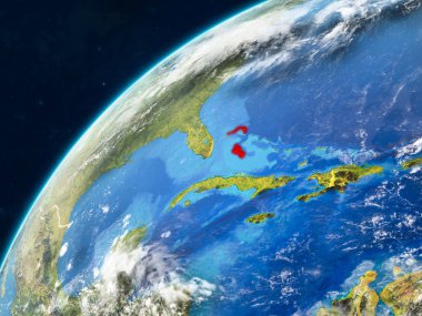 Bahamalar gerçekçi bir model ülke sınırları ve çok detaylı gezegenin yüzey ve bulutlar Dünya gezegeni üzerinde. 3D çizim. Nasa tarafından döşenmiş bu görüntü unsurları.