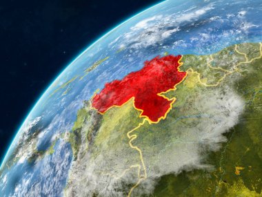 Venezuela gerçekçi bir model ülke sınırları ve çok detaylı gezegenin yüzey ve bulutlar Dünya gezegeni üzerinde. 3D çizim. Nasa tarafından döşenmiş bu görüntü unsurları.