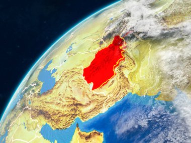 Afganistan gerçekçi bir model ülke sınırları ve çok detaylı gezegenin yüzey ve bulutlar Dünya gezegeni üzerinde. 3D çizim. Nasa tarafından döşenmiş bu görüntü unsurları.