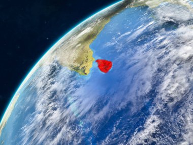 Sri Lanka ülke sınırları ve çok detaylı gezegenin yüzey ve bulutlar Dünya gezegeninin gerçekçi model üzerinde. 3D çizim. Nasa tarafından döşenmiş bu görüntü unsurları.