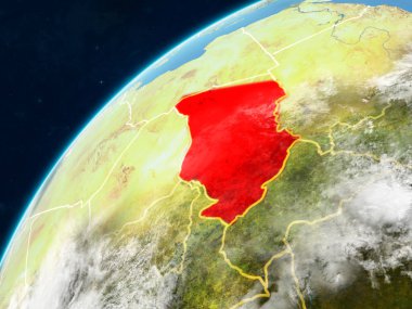 Chad gerçekçi bir model ülke sınırları ve çok detaylı gezegenin yüzey ve bulutlar Dünya gezegeni üzerinde. 3D çizim. Nasa tarafından döşenmiş bu görüntü unsurları.