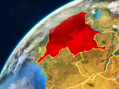 Kongo gerçekçi bir model ülke sınırları ve çok detaylı gezegenin yüzey ve bulutlar Dünya gezegeni üzerinde dem mümessili. 3D çizim. Nasa tarafından döşenmiş bu görüntü unsurları.