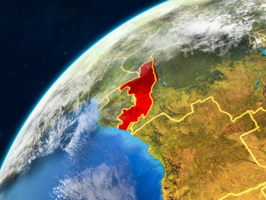 Kongo gerçekçi bir model ülke sınırları ve çok detaylı gezegenin yüzey ve bulutlar Dünya gezegeni üzerinde. 3D çizim. Nasa tarafından döşenmiş bu görüntü unsurları.