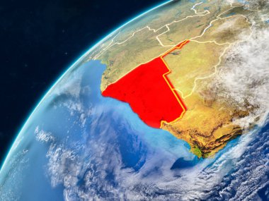 Namibya gerçekçi bir model ülke sınırları ve çok detaylı gezegenin yüzey ve bulutlar Dünya gezegeni üzerinde. 3D çizim. Nasa tarafından döşenmiş bu görüntü unsurları.