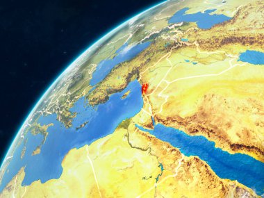 Lübnan gerçekçi bir model ülke sınırları ve çok detaylı gezegenin yüzey ve bulutlar Dünya gezegeni üzerinde. 3D çizim. Nasa tarafından döşenmiş bu görüntü unsurları.
