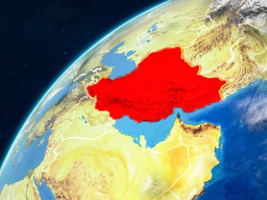 Iran gerçekçi bir model ülke sınırları ve çok detaylı gezegenin yüzey ve bulutlar Dünya gezegeni üzerinde. 3D çizim. Nasa tarafından döşenmiş bu görüntü unsurları.