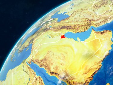 Kuveyt gerçekçi bir model ülke sınırları ve çok detaylı gezegenin yüzey ve bulutlar Dünya gezegeni üzerinde. 3D çizim. Nasa tarafından döşenmiş bu görüntü unsurları.