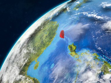 Tayvan gerçekçi bir model ülke sınırları ve çok detaylı gezegenin yüzey ve bulutlar Dünya gezegeni üzerinde. 3D çizim. Nasa tarafından döşenmiş bu görüntü unsurları.