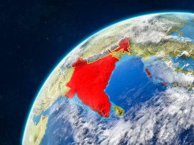 Hindistan ülke sınırları ve çok detaylı gezegenin yüzey ve bulutlar Dünya gezegeninin gerçekçi model üzerinde. 3D çizim. Nasa tarafından döşenmiş bu görüntü unsurları.