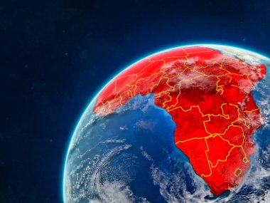 Afrika ülke sınırları ve çok detaylı gezegenin yüzey ve bulutlar Dünya gezegeninin gerçekçi model üzerinde. 3D çizim. Nasa tarafından döşenmiş bu görüntü unsurları.