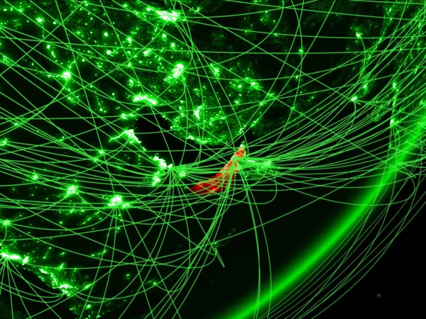 Объединенные Арабские Эмираты Зеленой Модели Планеты Земля Сетью Ночью Концепция — стоковое фото