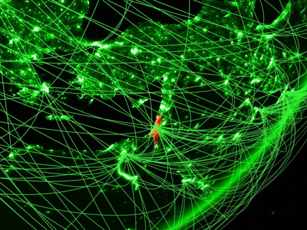 Israel on green model of planet Earth with network at night. Concept of green technology, communication and travel. 3D illustration. Elements of this image furnished by NASA.