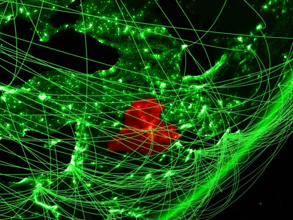 Irak Groene Model Van Planeet Aarde Met Netwerk Bij Nacht — Stockfoto