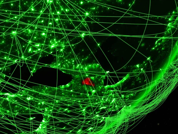 Армения Зеленой Модели Планеты Земля Сетью Ночью Концепция Зеленых Технологий — стоковое фото