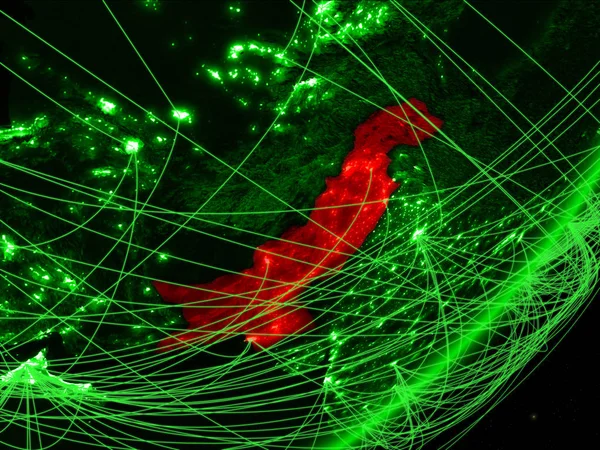 夜のネットワークと地球の緑のモデルにパキスタン グリーン テクノロジー 旅行のコンセプトです イラスト Nasa から提供されたこのイメージの要素 — ストック写真