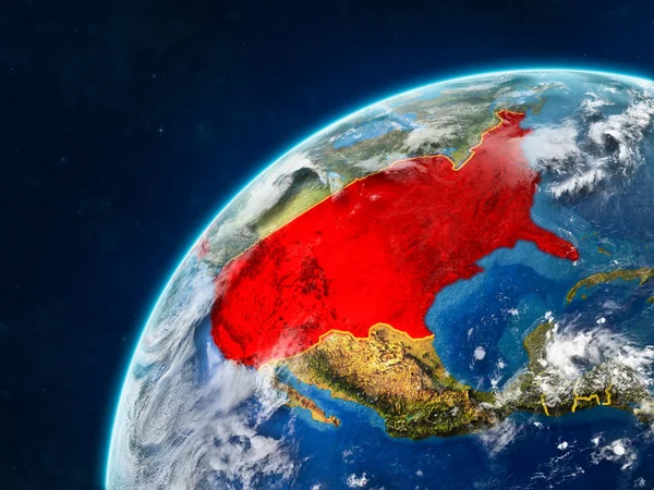 ABD gerçekçi bir model ülke sınırları ve çok detaylı gezegenin yüzey ve bulutlar Dünya gezegeni üzerinde. 3D çizim. Nasa tarafından döşenmiş bu görüntü unsurları.