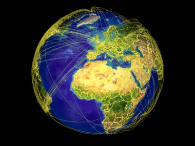 Mağrip bölge ülke sınırları ve uluslararası iletişim, seyahat, bağlantıları temsil eden satırları ile yeryüzünde alanı seçin. 3D çizim. Nasa tarafından döşenmiş bu görüntü unsurları.