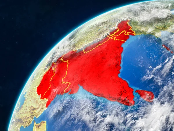 South Asia on realistic model of planet Earth with country borders and very detailed planet surface and clouds. 3D illustration. Elements of this image furnished by NASA.