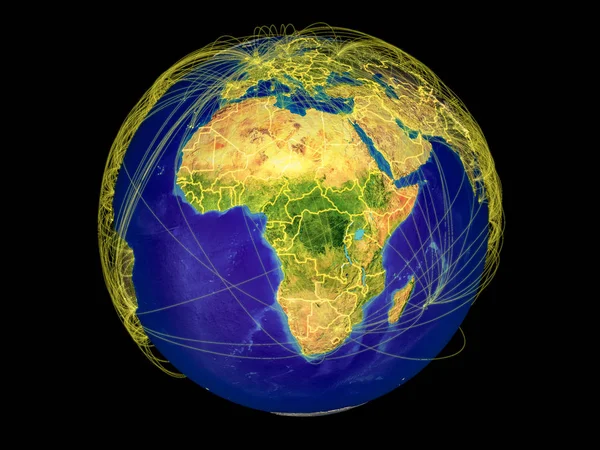 Africa Dallo Spazio Sulla Terra Con Confini Nazionali Linee Che — Foto Stock