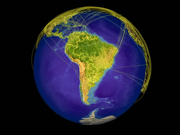 South America Space Earth Country Borders Lines Representing International Communication — Stock Photo, Image