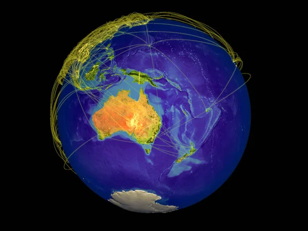 国境と国際コミュニケーション 接続を表す線で地球上の領域からオーストラリア イラスト Nasa から提供されたこのイメージの要素 — ストック写真