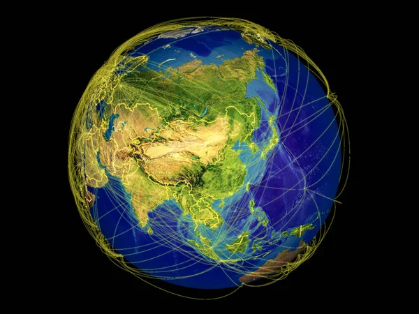 Ostasien Aus Dem Weltraum Auf Der Erde Mit Ländergrenzen Und — Stockfoto