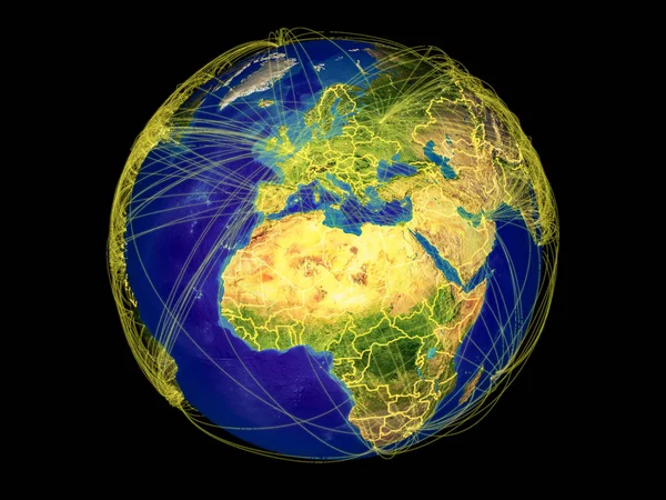 Северная Африка Космоса Земле Границами Линиями Представляющими Международные Связи Путешествия — стоковое фото