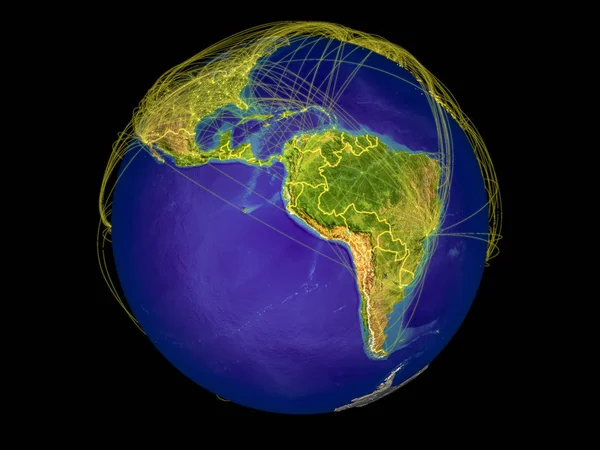 ラテン アメリカ国境と国際コミュニケーション 接続を表す線で地球上の領域から イラスト Nasa から提供されたこのイメージの要素 — ストック写真
