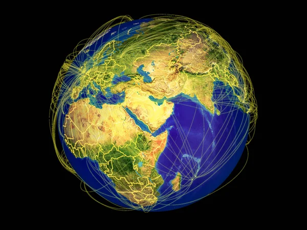 阿拉伯从地球上的空间与国家边界和代表国际通信 连接的线路 美国宇航局提供的这张图片的元素 — 图库照片